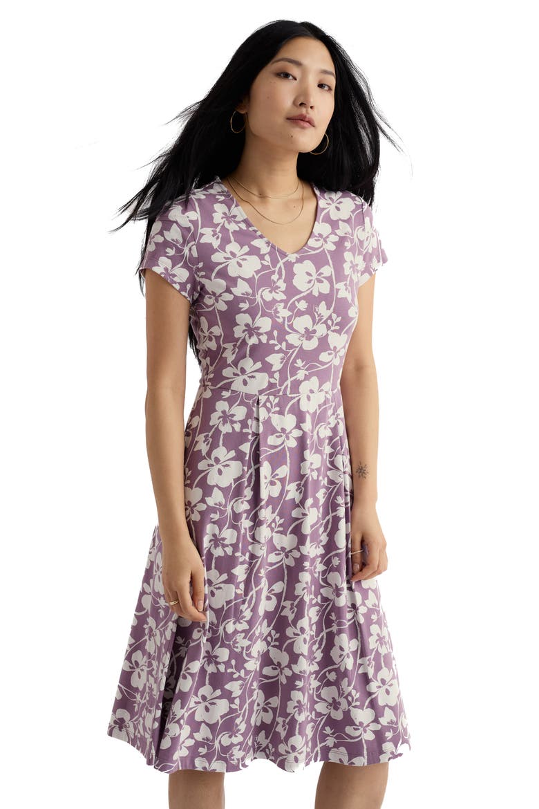 Pier View Floral Print Flare Stretch Organic Cotton Dress