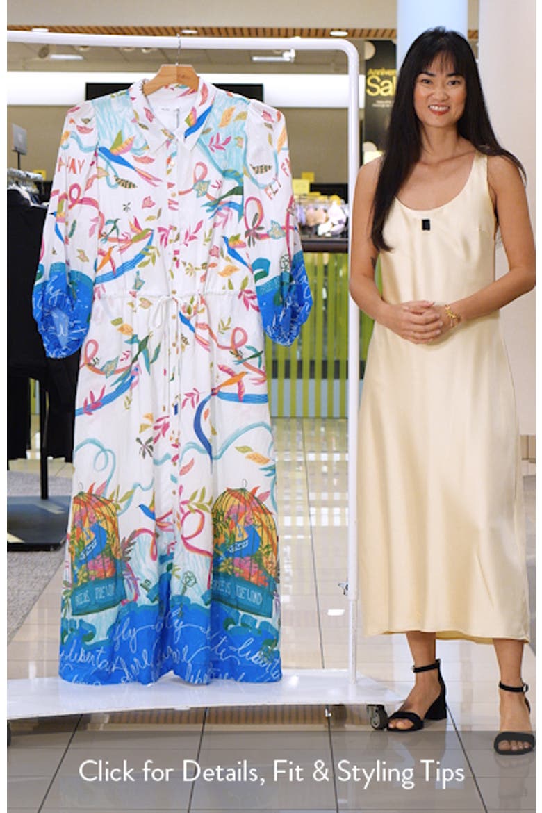 Tahlia Long Sleeve Bird Print Maxi Shirtdress