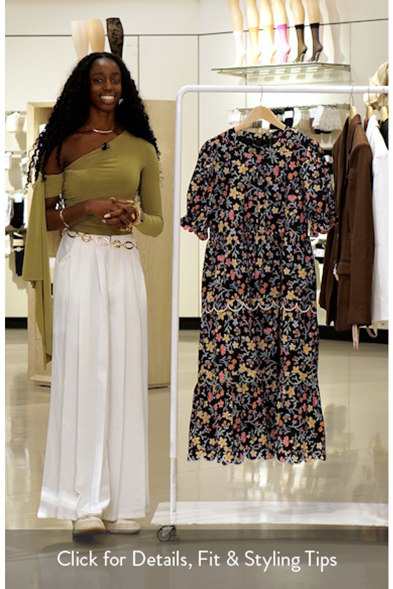 Scallop Edge Floral Print Midi Dress