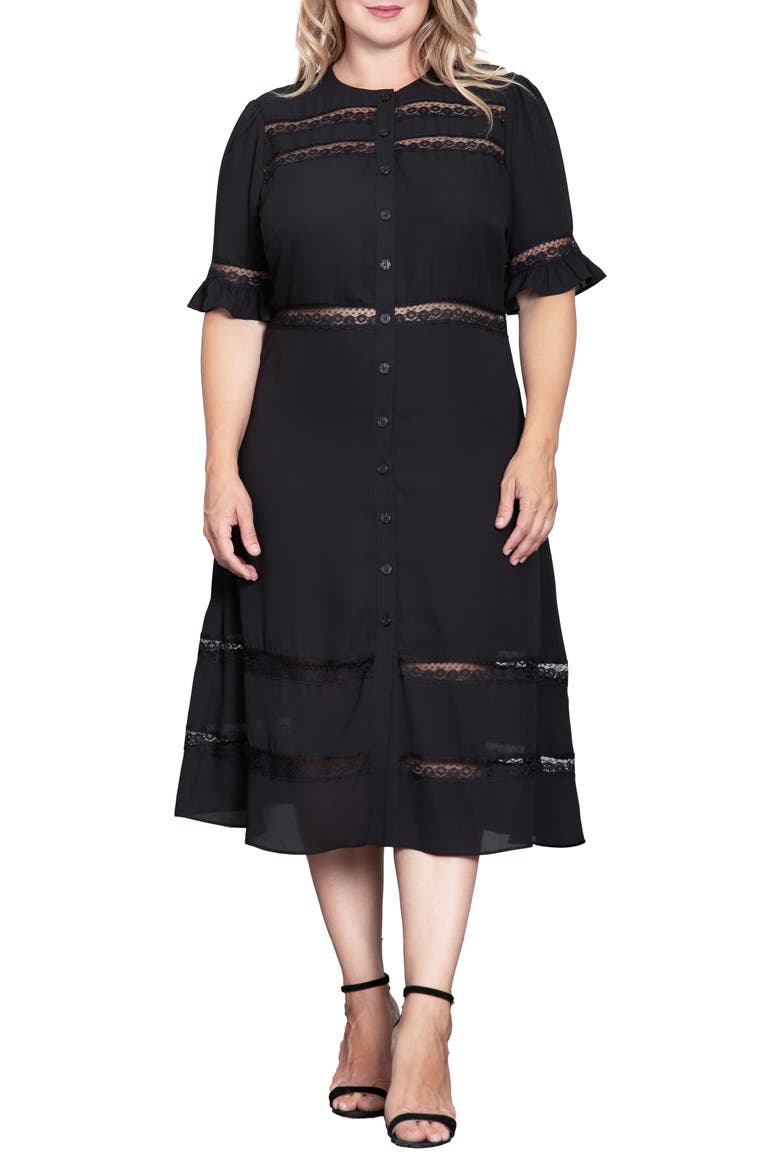 Lace Inset Georgette Midi Dress