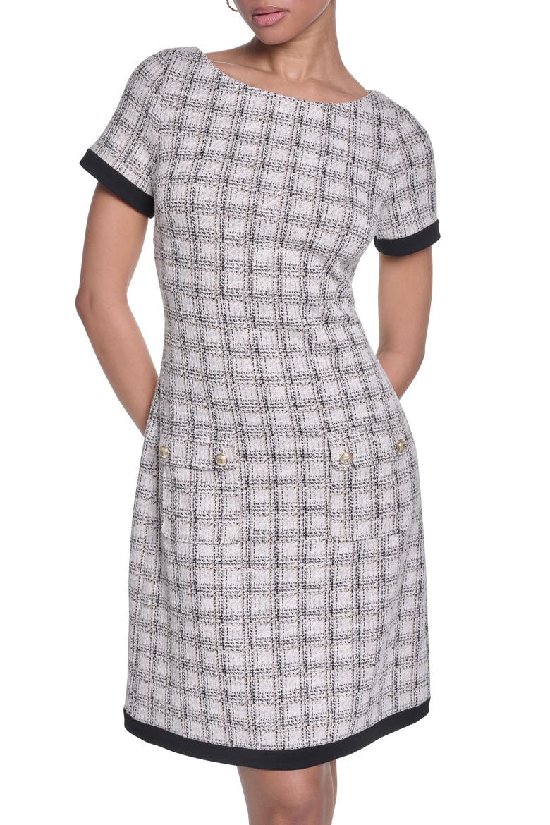 Windowpane Check Tweed Sheath Dress