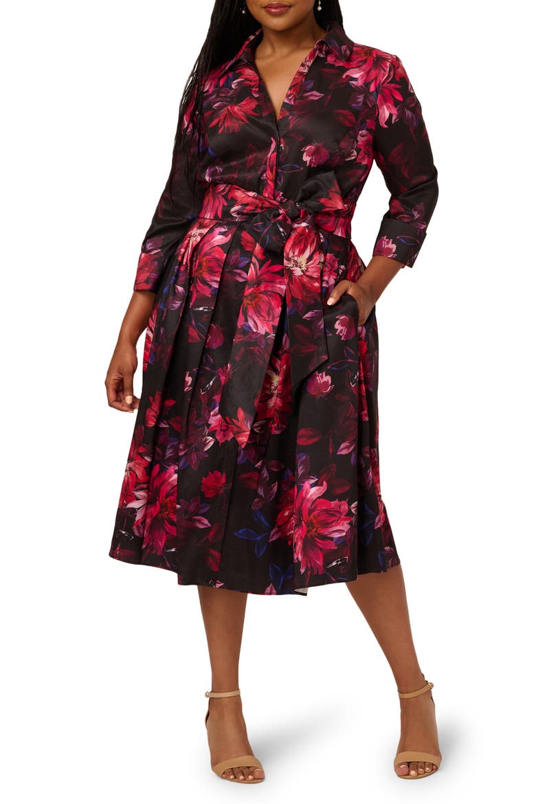 Print Long Sleeve Taffeta Shirtdress