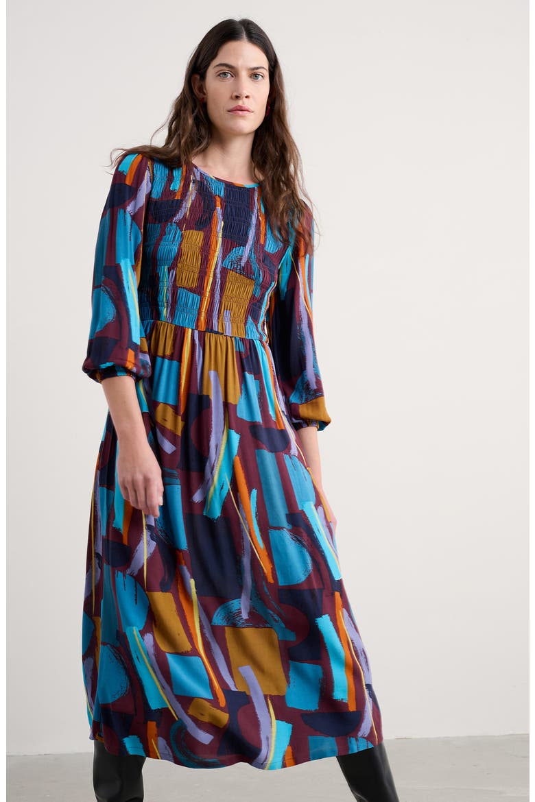 Meadowsweet Geo Print Smocked Midi Dress