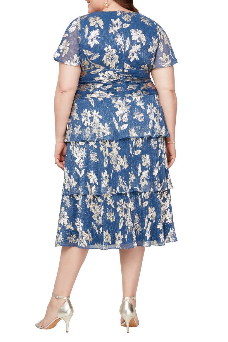 Foil Plissé Midi Dress