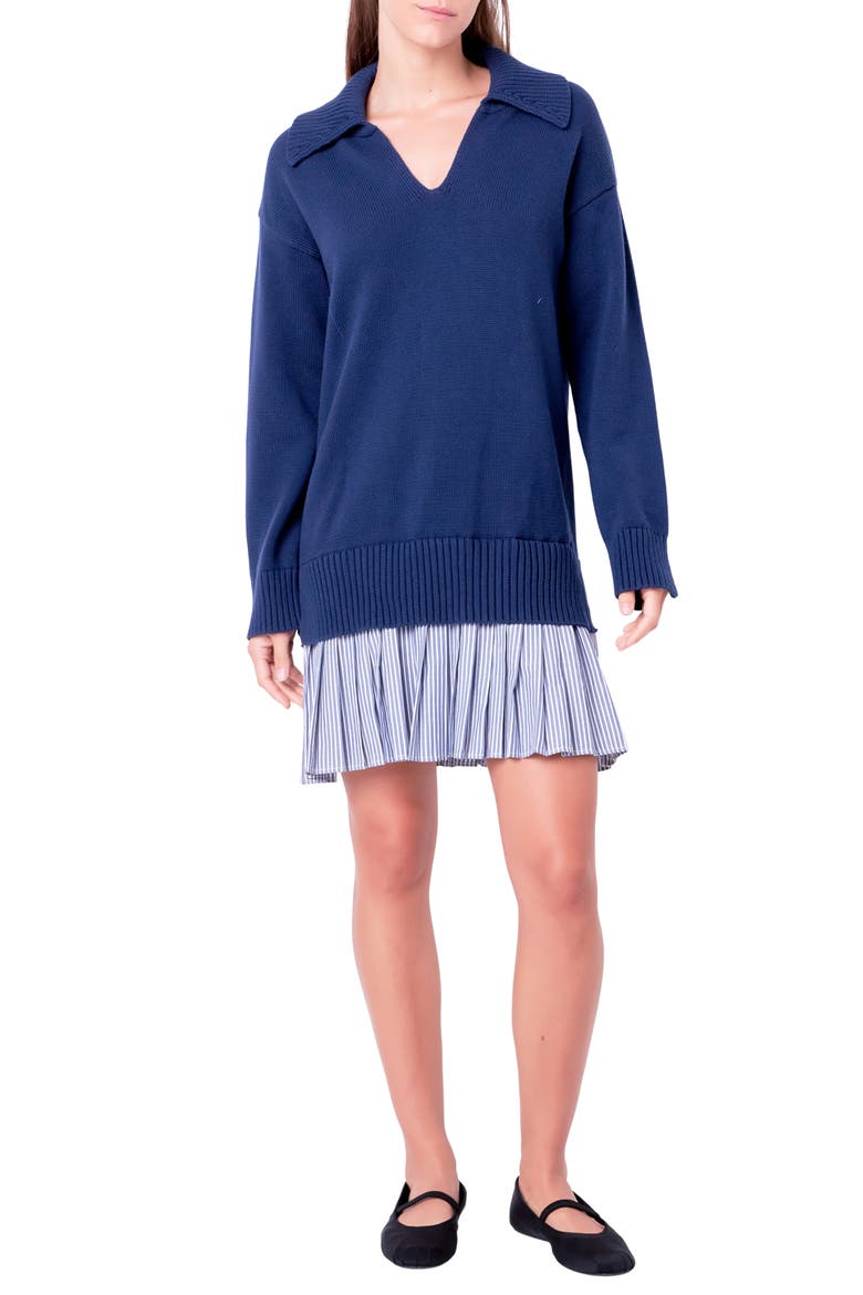 Mixed Media Long Sleeve Minidress