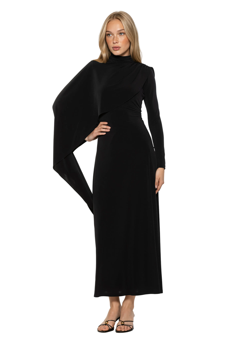 Aziel Mockneck Cape Maxi Dress