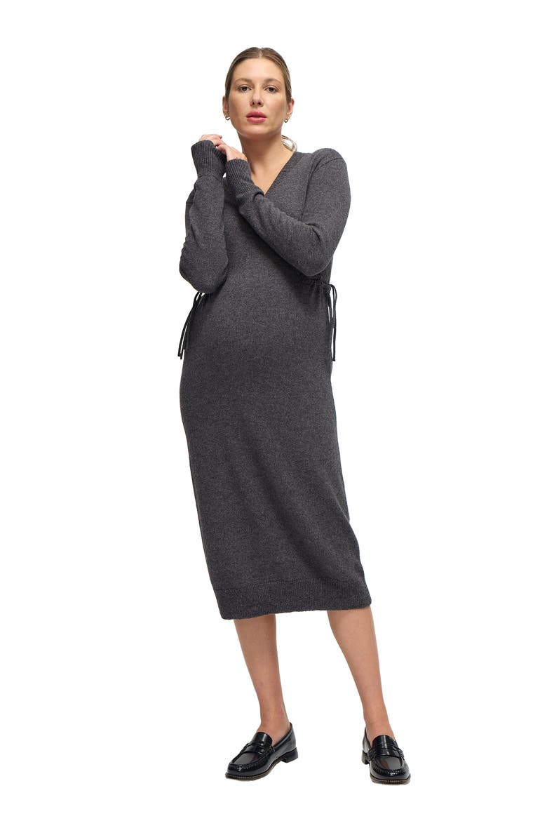 Cozy V-Neck Side Tie Sweater Midi Maternity Dress