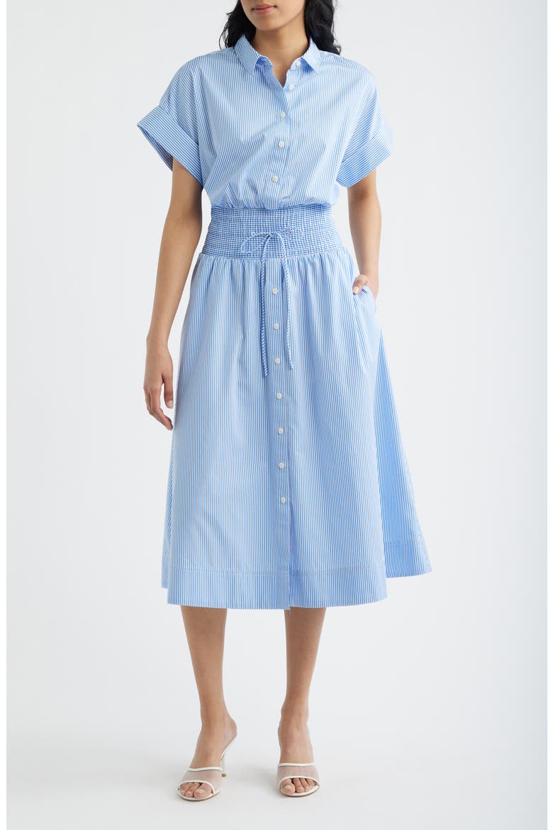 Stripe Smocked Waist Cotton Midi Dress