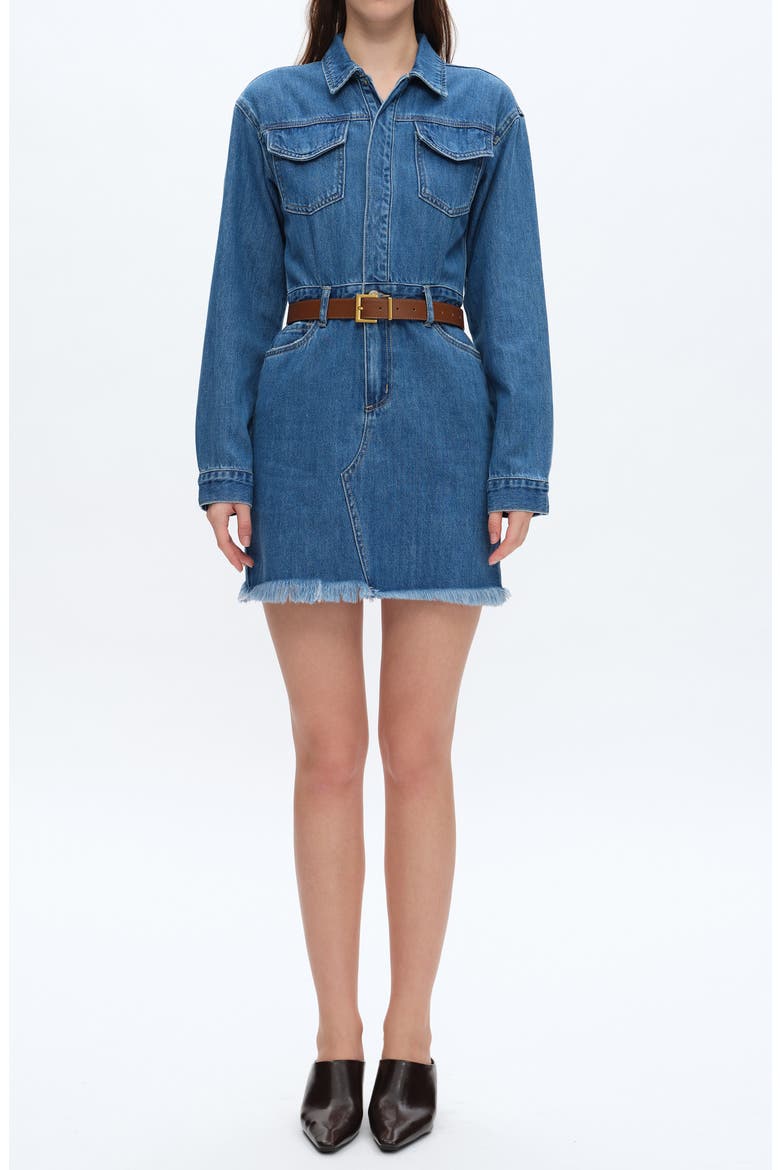 Resa Long Sleeve Fray Hem Denim Mini Shirtdress