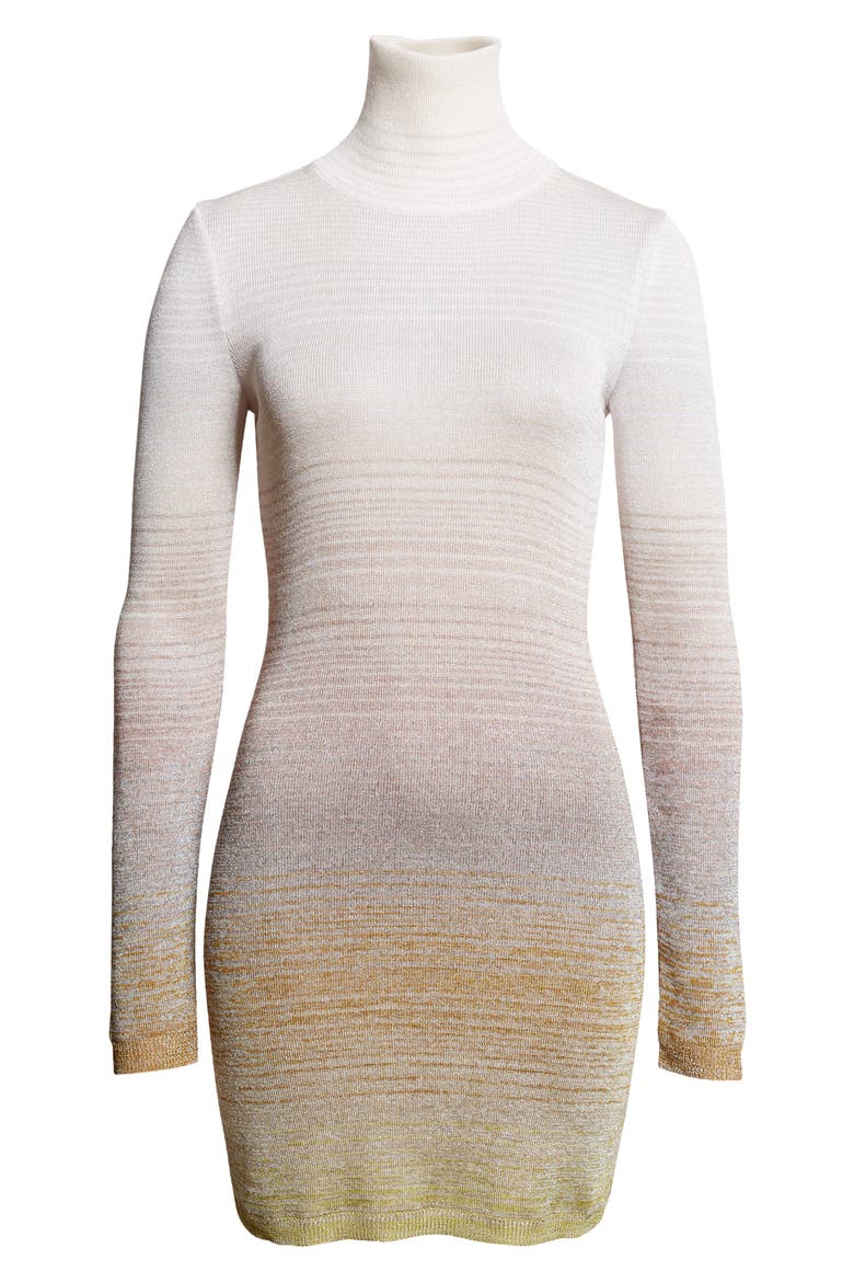 Ombré Stripe Long Sleeve Turtleneck Mini Sweater Dress
