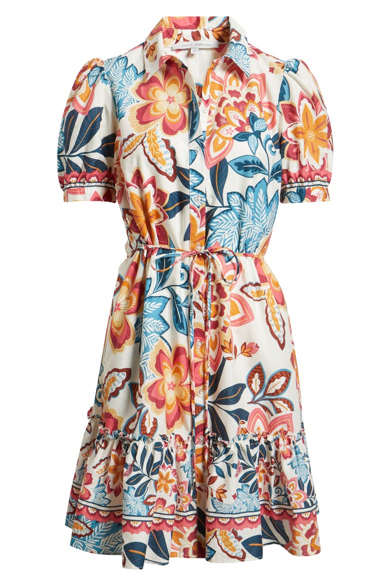 Print Puff Sleeve Ruffle Hem Shirtdress