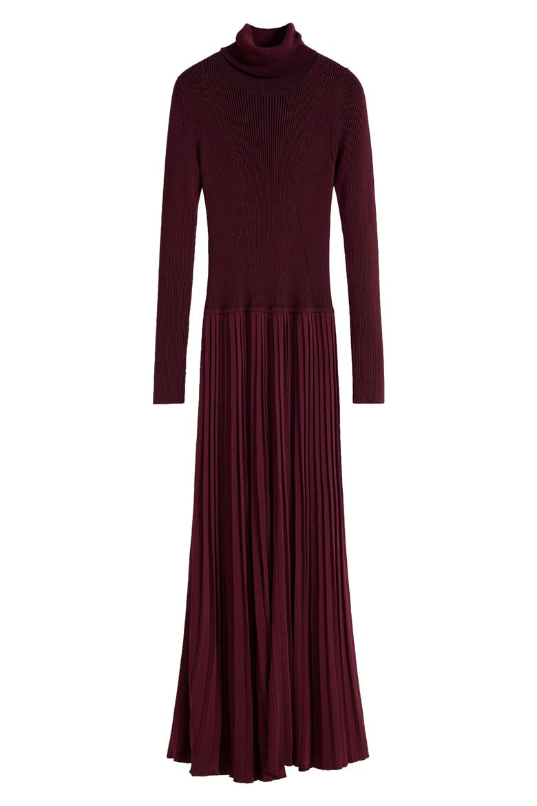 Long Sleeve Pleat Turtleneck Maxi Dress
