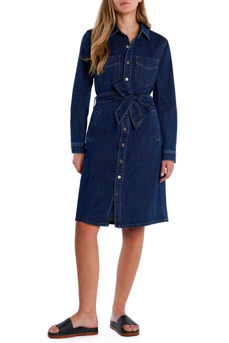 High Up Belted Denim Shirtdress
