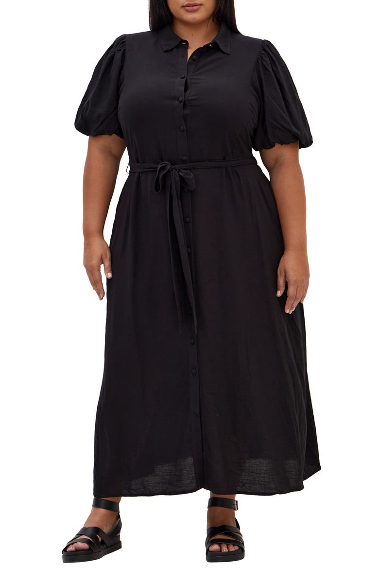 Freya Puff Sleeve Tie Belt Shirtdress