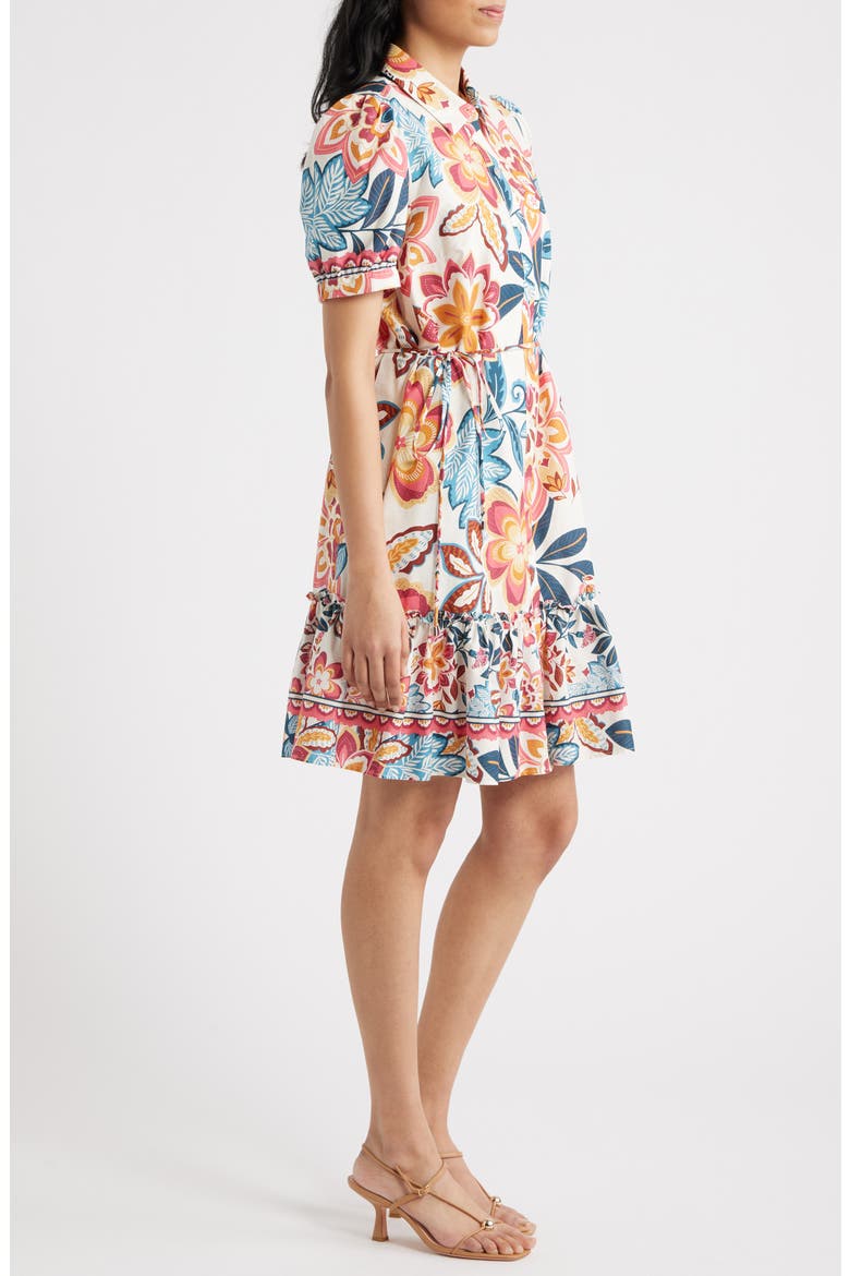 Print Puff Sleeve Ruffle Hem Shirtdress