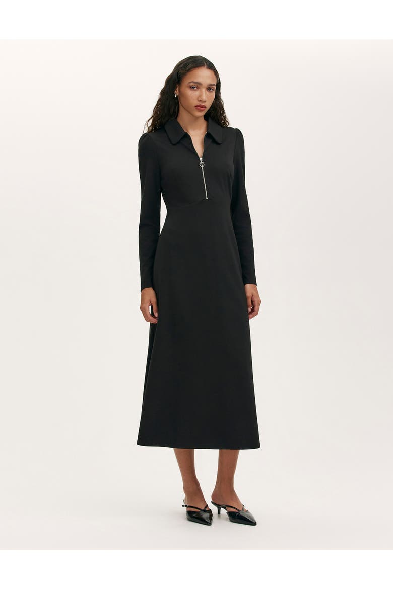Elvira Ponte Jersey Zip Front Midi Dress