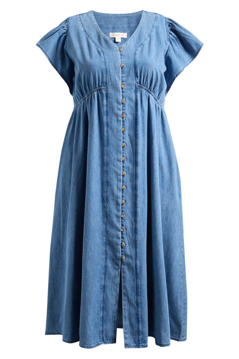 Flutter Sleeve Chambray Midi Dress