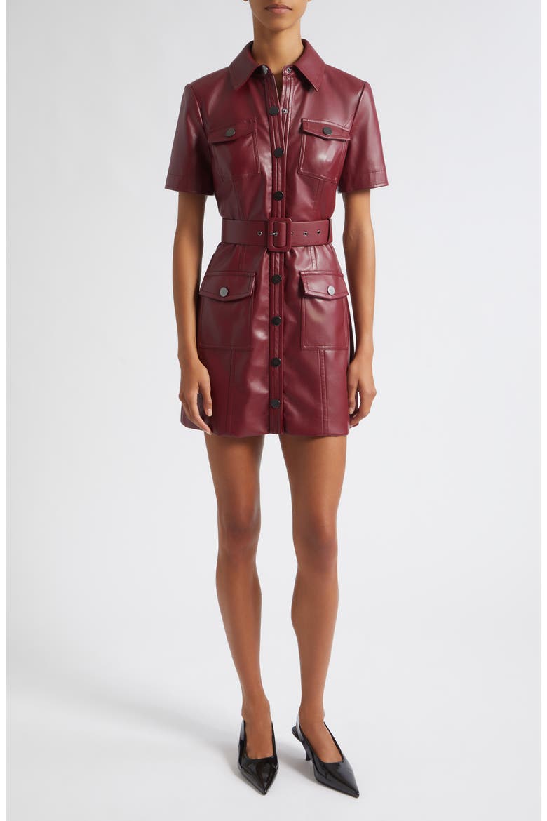 Lydia Faux Leather Snap Front Minidress