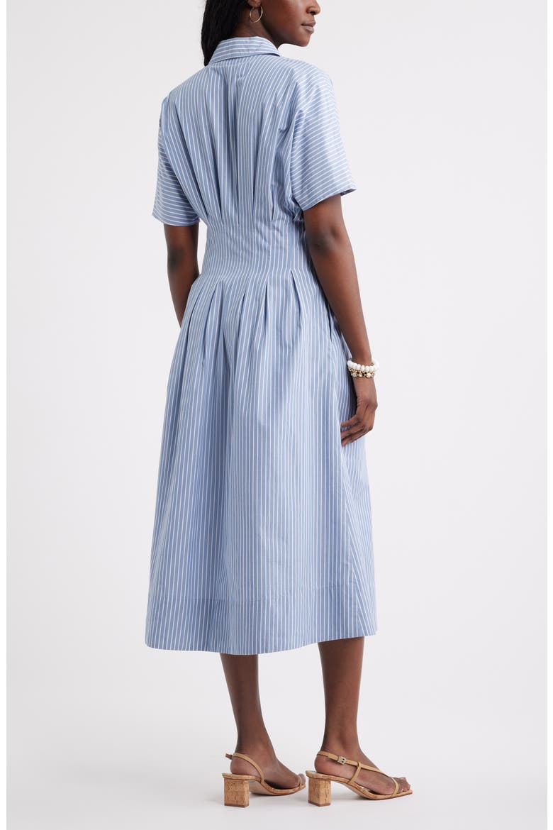 Stripe Pleated Dolman Sleeve Midi Shirtdress