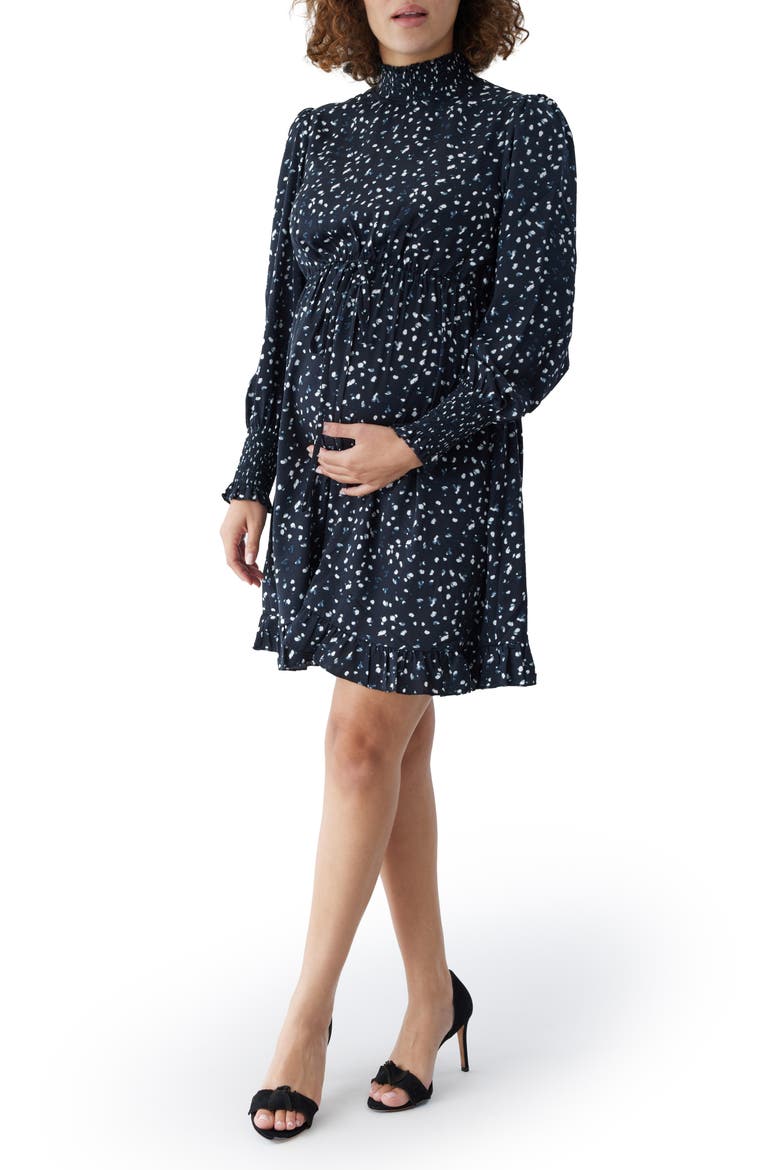 Smocked Long Sleeve Maternity Dress