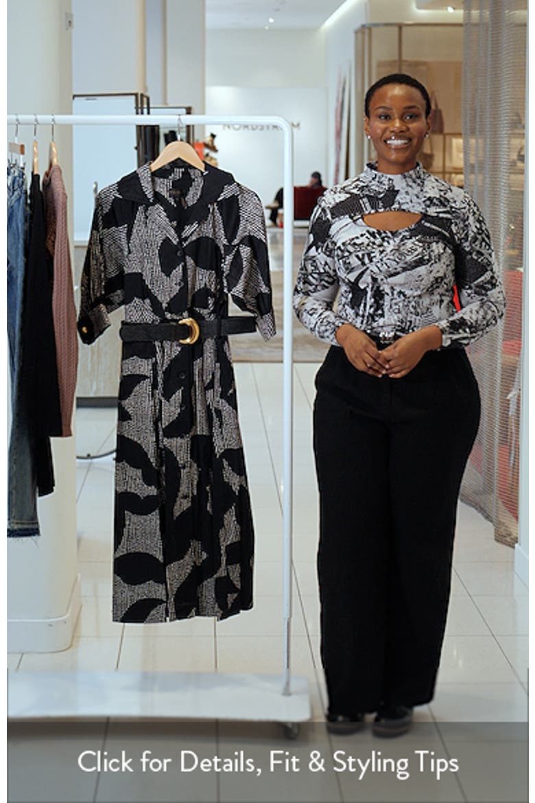 Abstract Print Belted Midi Shirtdress