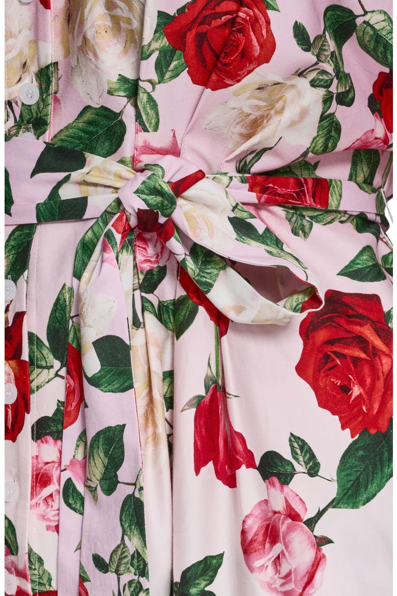 Placed Floral Stretch Cotton Midi Shirtdress
