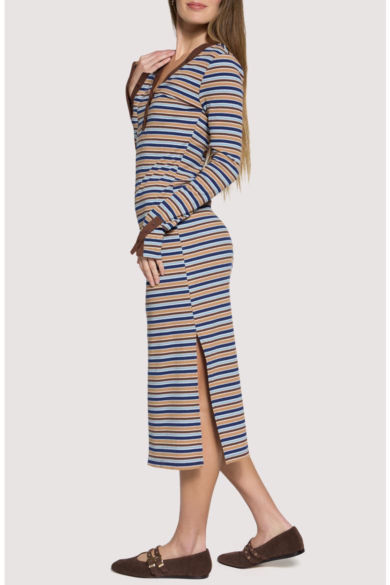 Dreamy Edit Stripe Long Sleeve Cotton Blend Midi Dress
