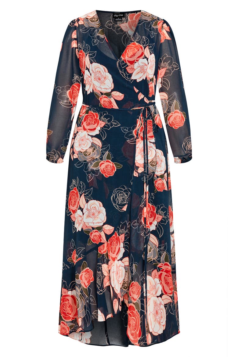 Kataleya Long Sleeve Chiffon Maxi Wrap Dress