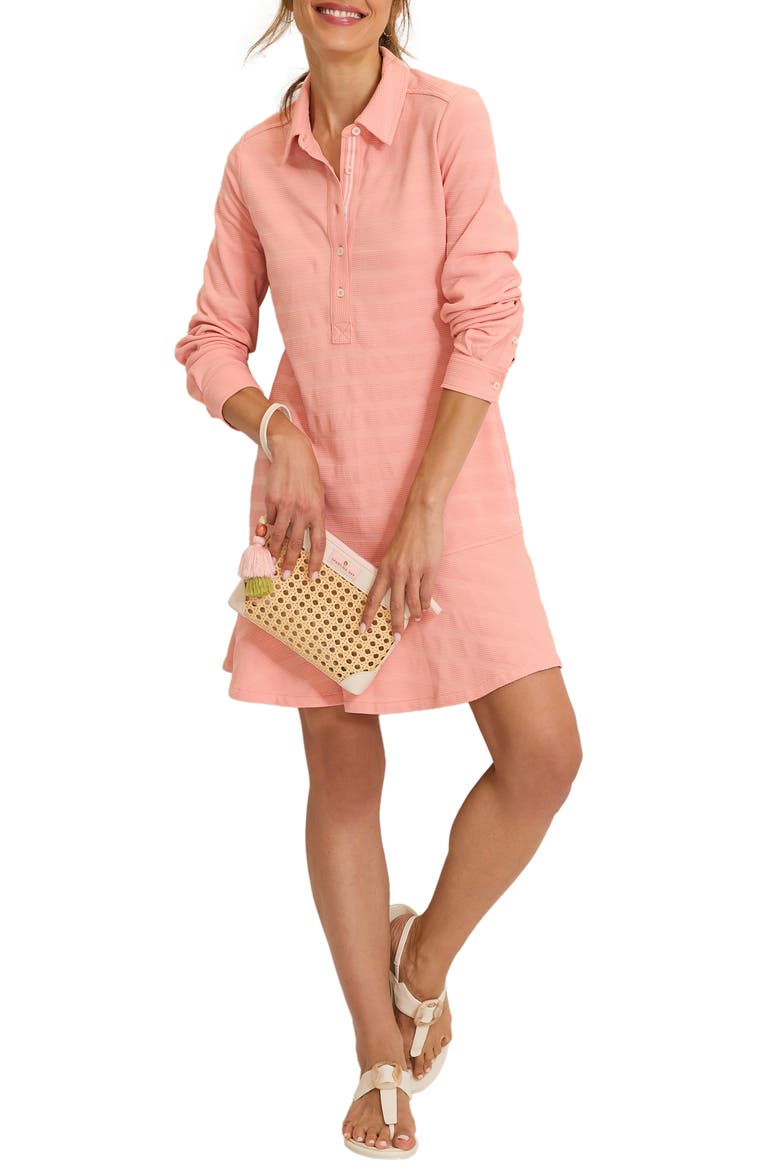 Dot Jacquard Ruffle Hem Long Sleeve Dress