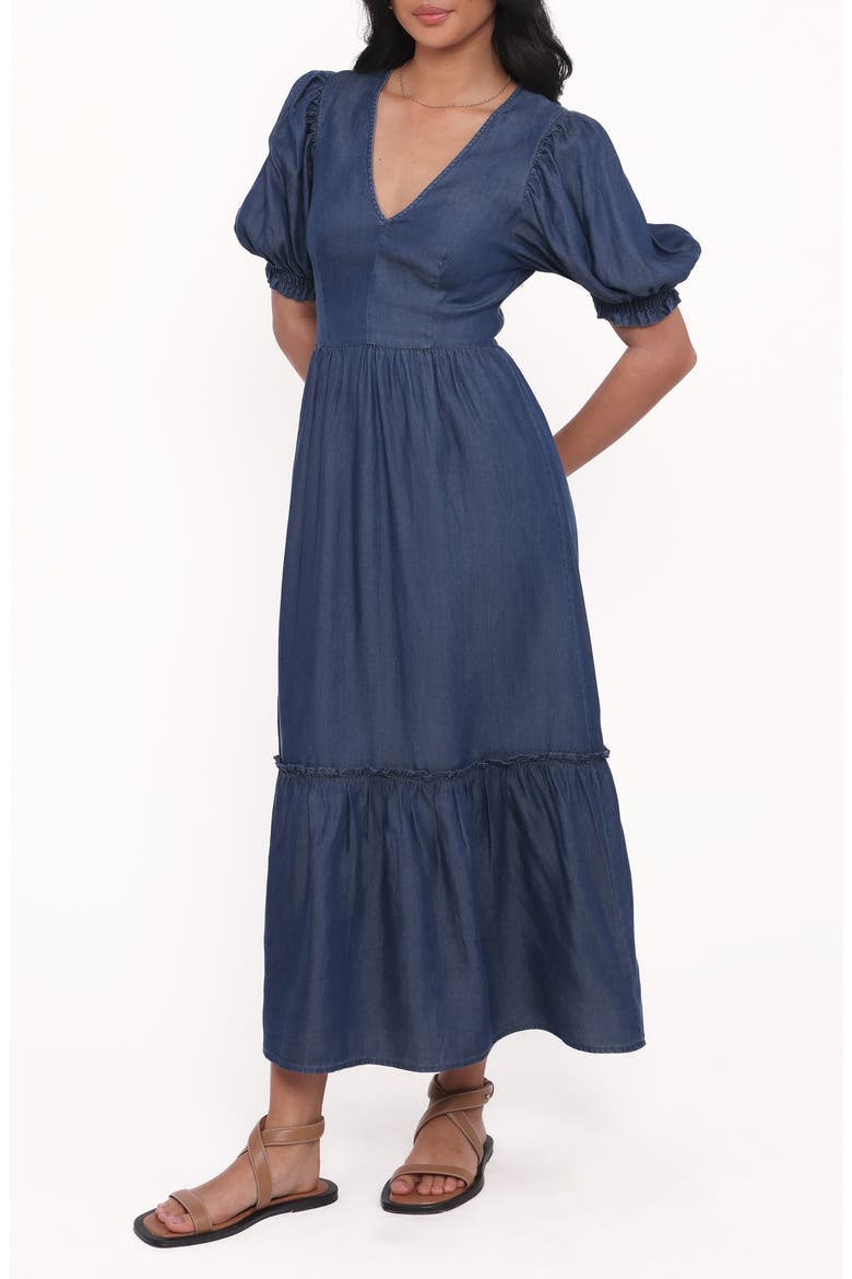 Steele Puff Sleeve Tiered Chambray Midi Dress