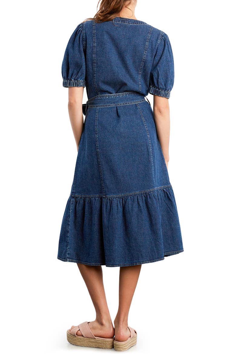 Ruffle Hem Tie Waist Denim Midi Dress