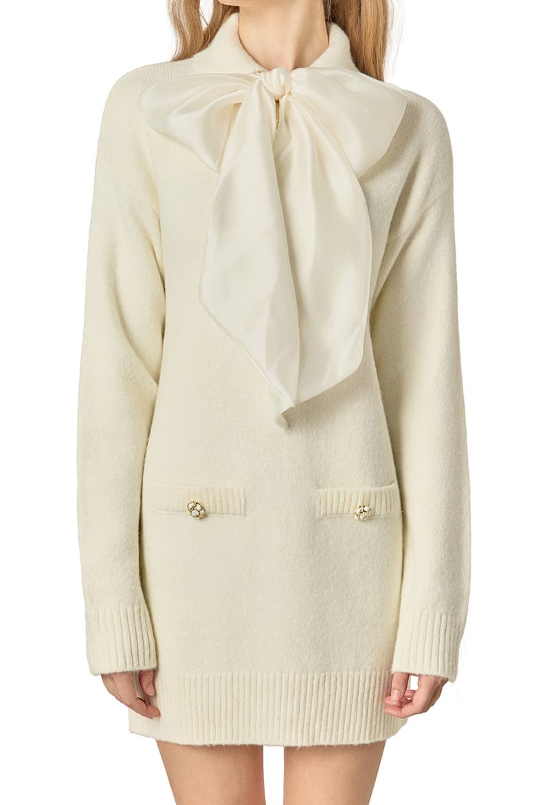 Detachable Bow Long Sleeve Sweater Minidress