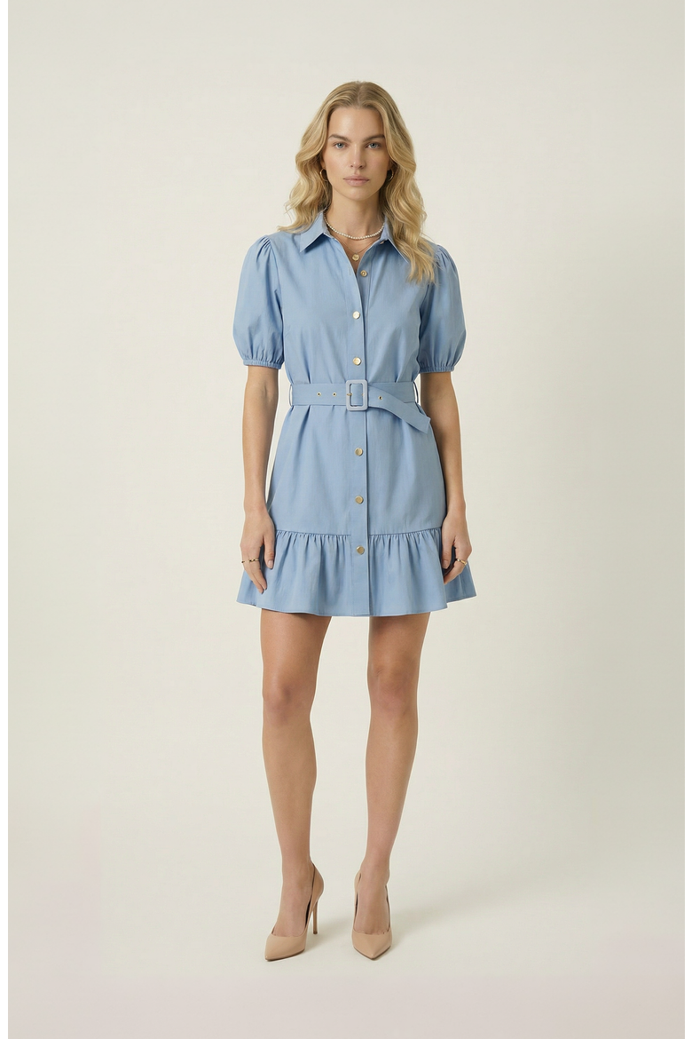 Belted Button Up Mini Dress