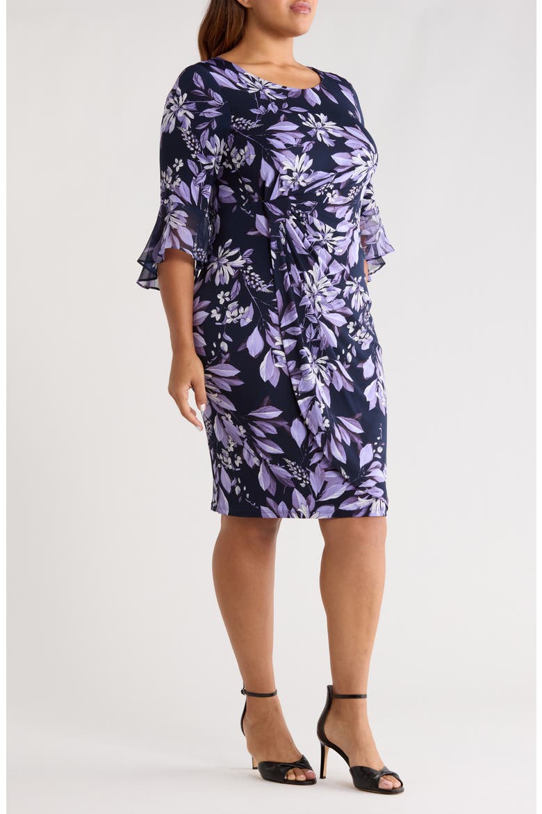 Bell Sleeve Faux Wrap Dress