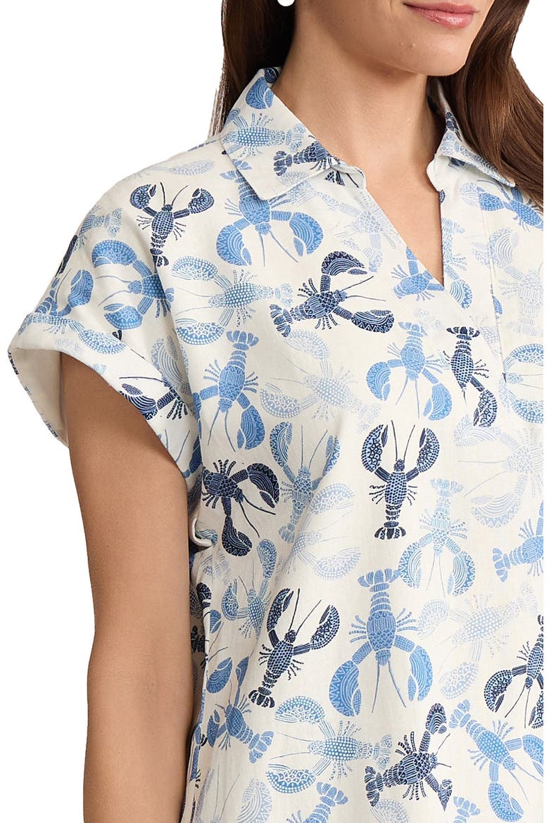 Print Short Sleeve Linen Blend Shift Dress
