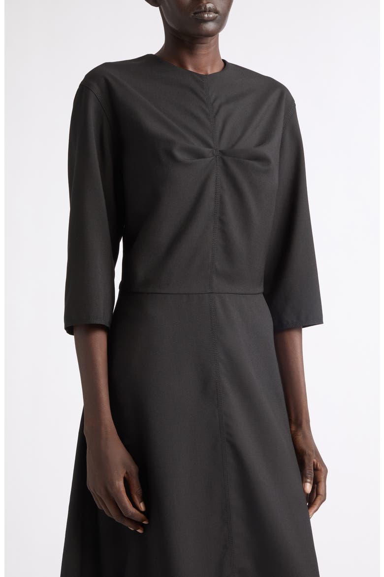 Pleat Bodice Wool Midi Dress