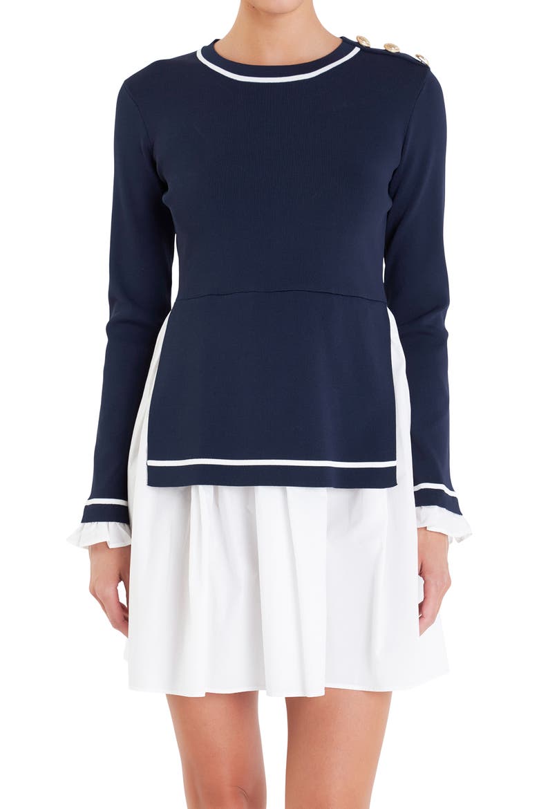 Mixed Media Long Sleeve Minidress