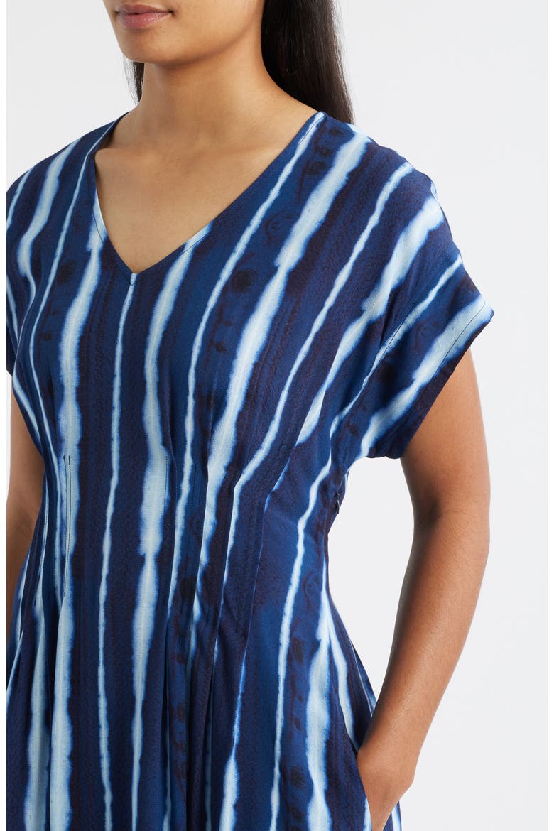 Lana Shibori Stripe Short Sleeve Midi Dress