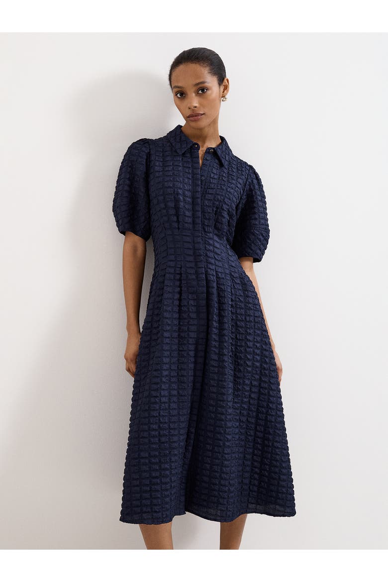 Yasmine Textured Puff Sleeve Midi Dress