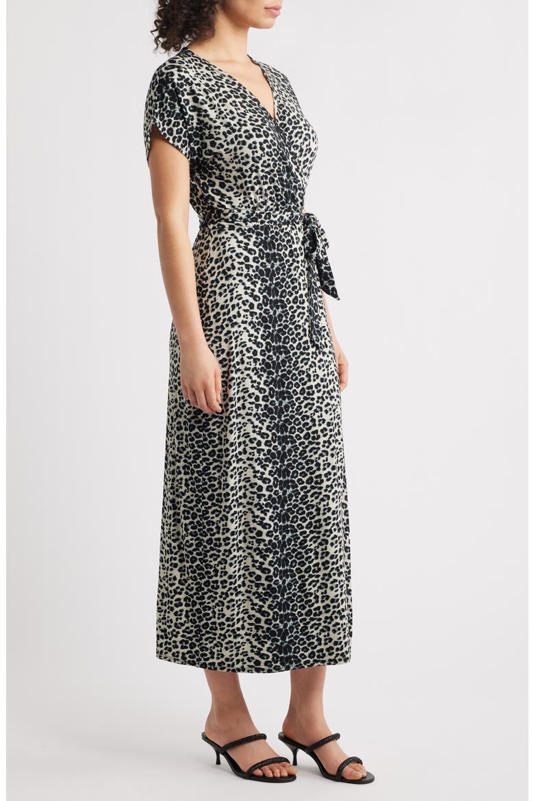 Leopard Print Faux Wrap Midi Dress