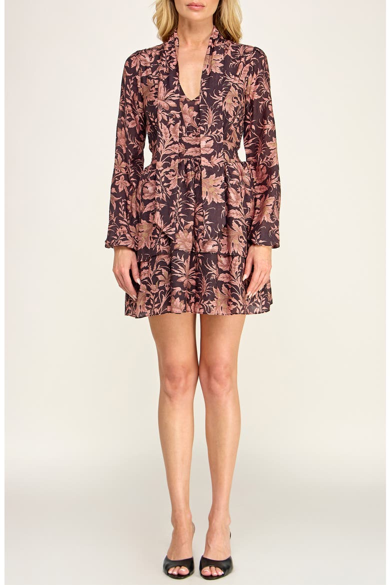 Floral Print Tiered Long Sleeve Minidress