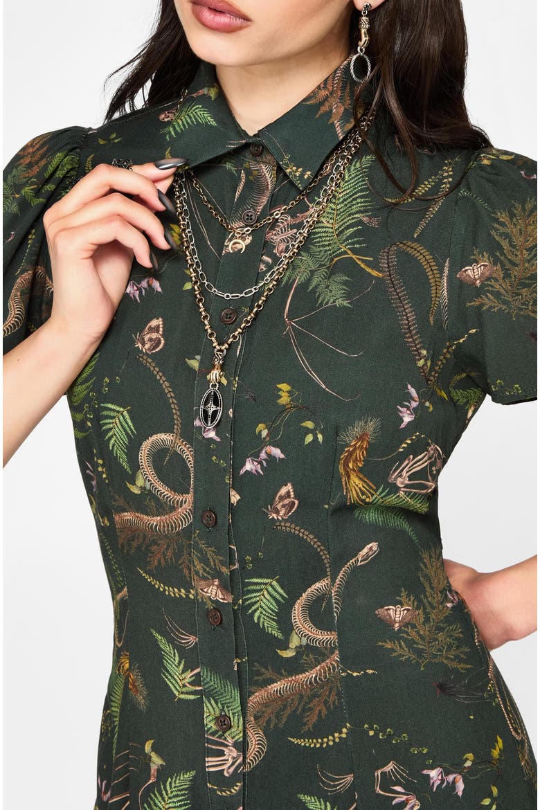 Noctaris Print Fitted Midi Shirt Dress
