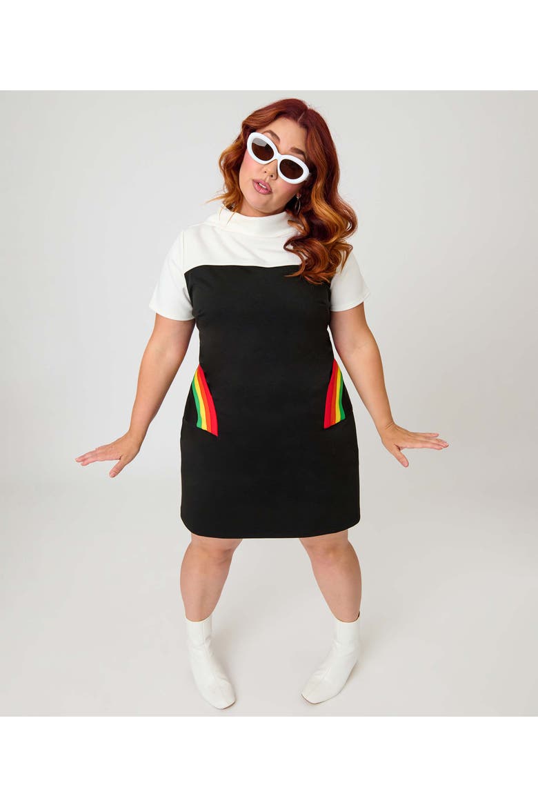 Plus Size Mock Neck Patch Pocket Shift Dress