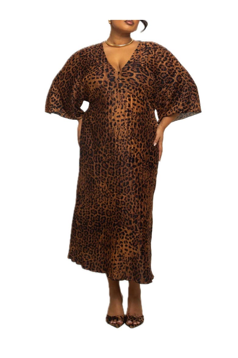 Plus Size Leopard Print Midi Dress