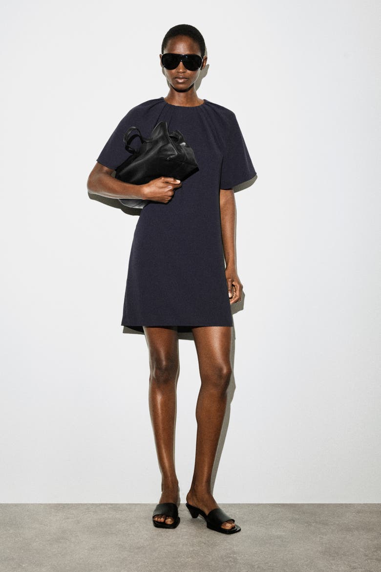 Gathered Short-sleeved Mini Dress