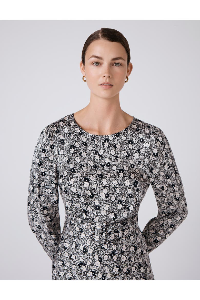 Sophia Floral Satin Midi Belted Dress
