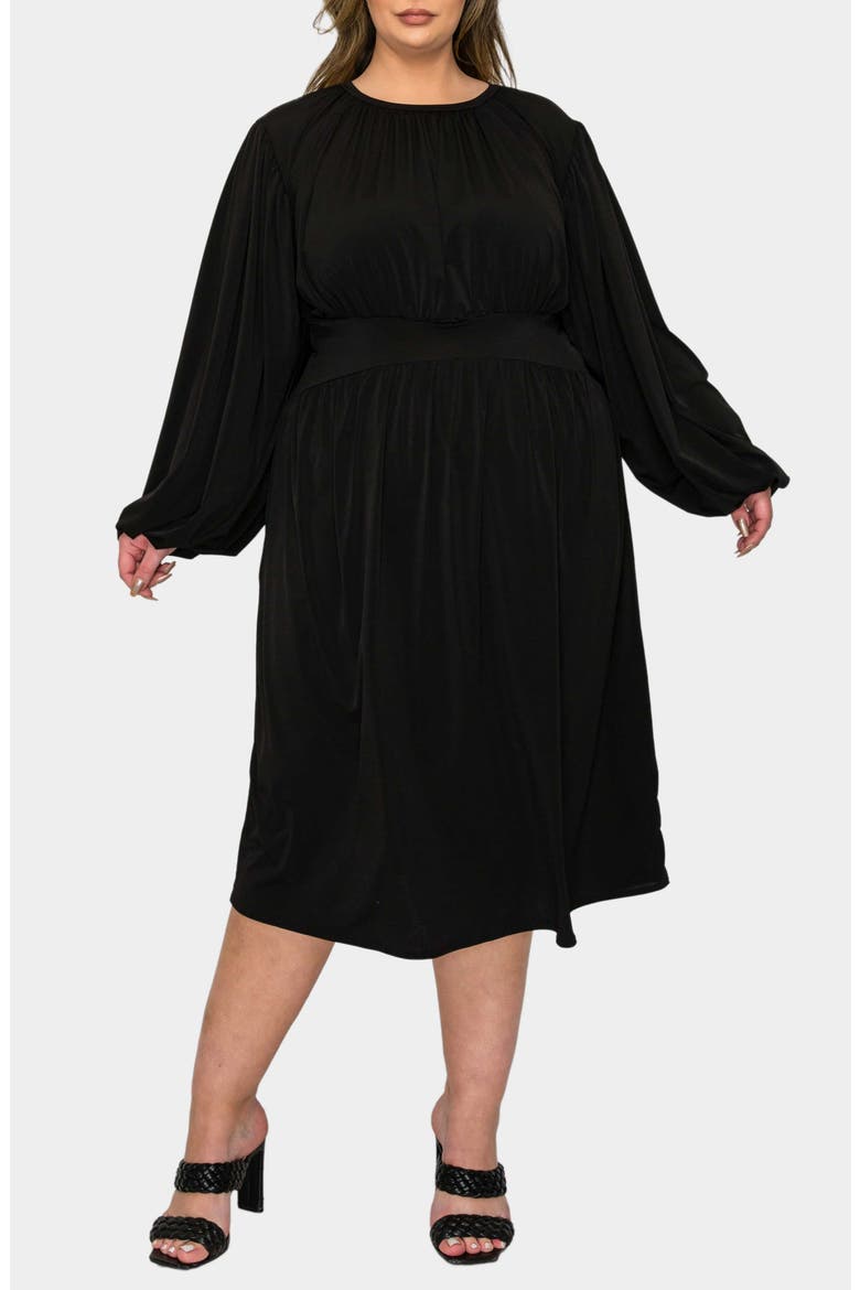 Audrey Gathered Long Sleeve Midi Dress