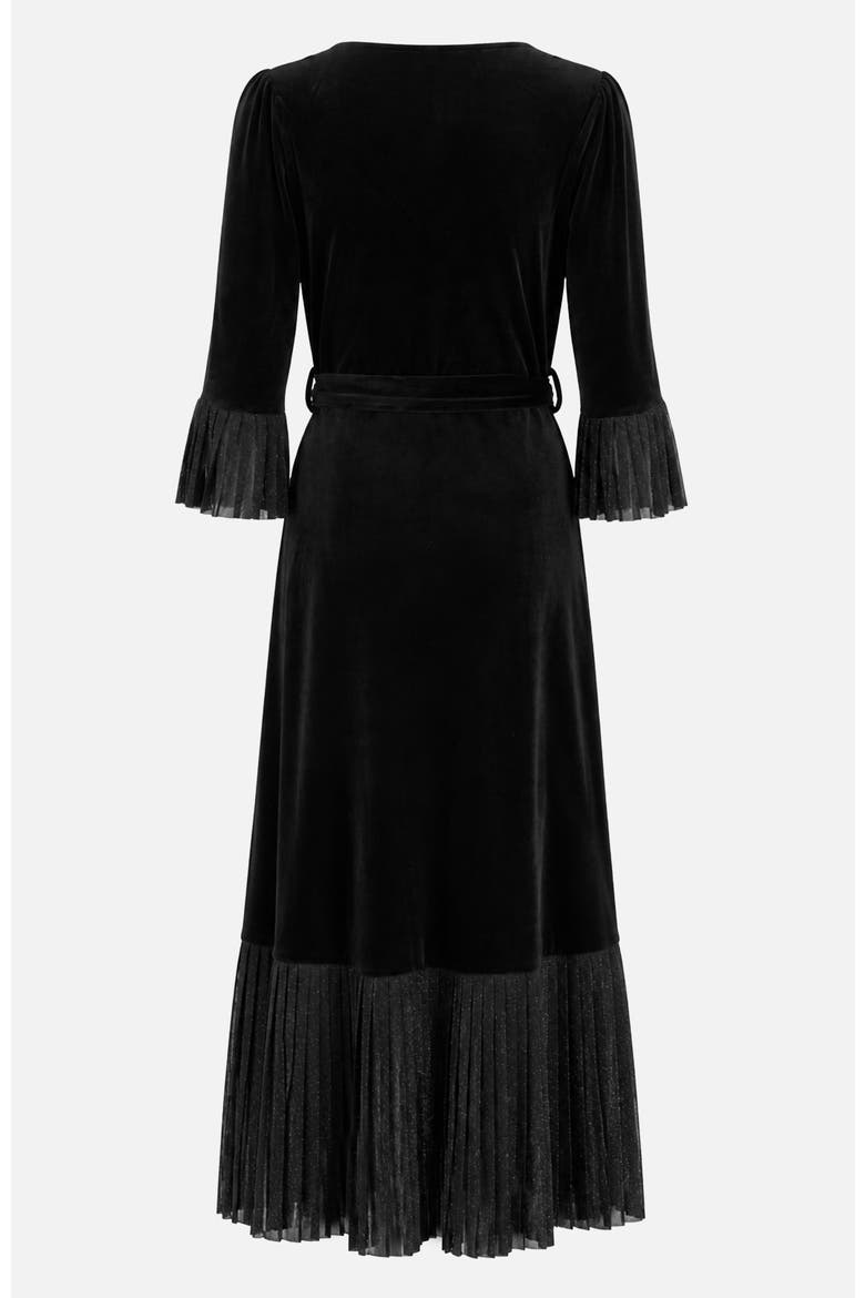 Velvet Midi Pleat Detail Wrap Dress