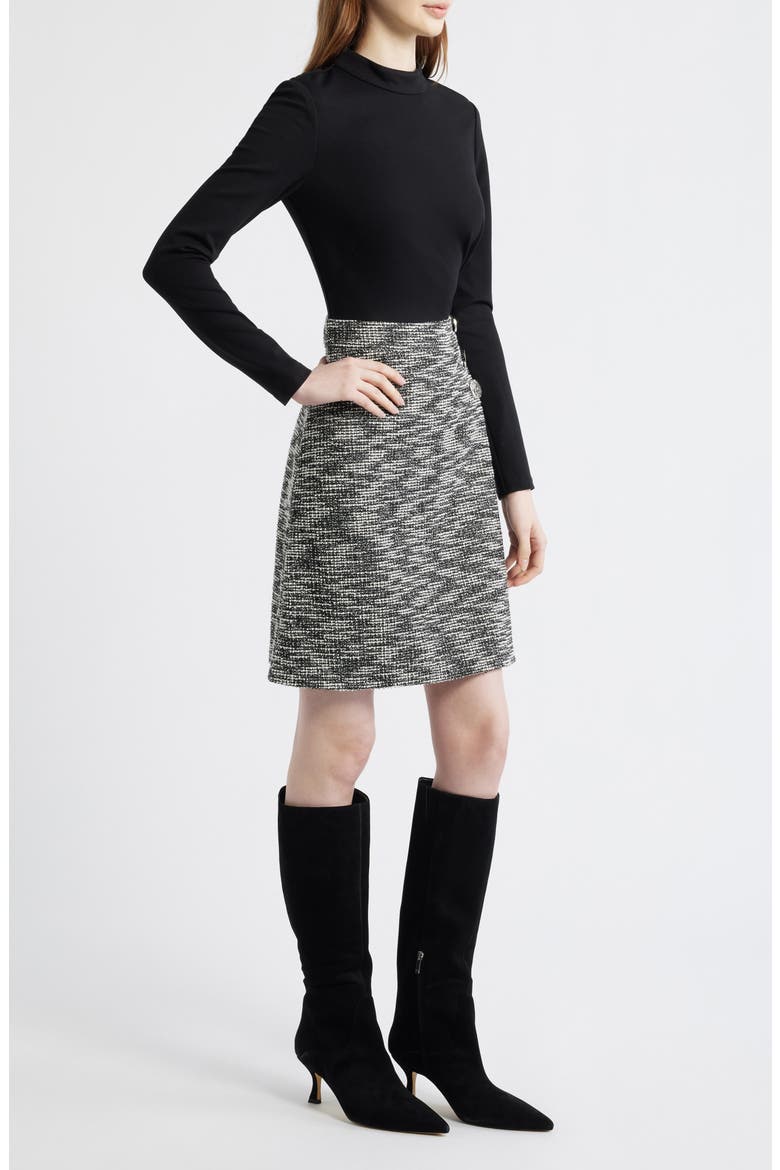 Twofer Mock Neck Long Sleeve A-Line Dress