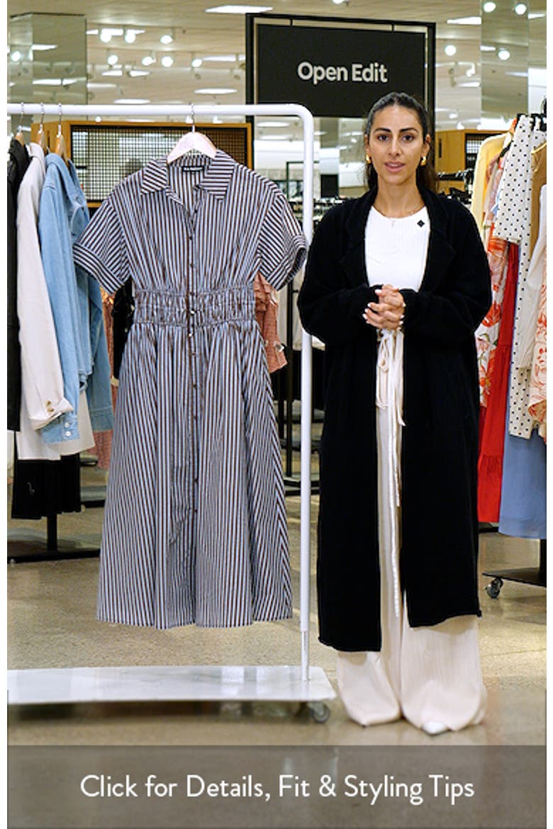 Stripe Short Sleeve Cotton Blend Midi Shirtdress